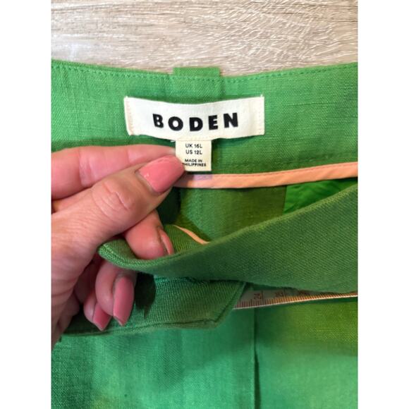 Boden Westbourne Linen Pants 12 Long Tall Kelly Green Wide Leg Career Casual - Picture 9 of 12